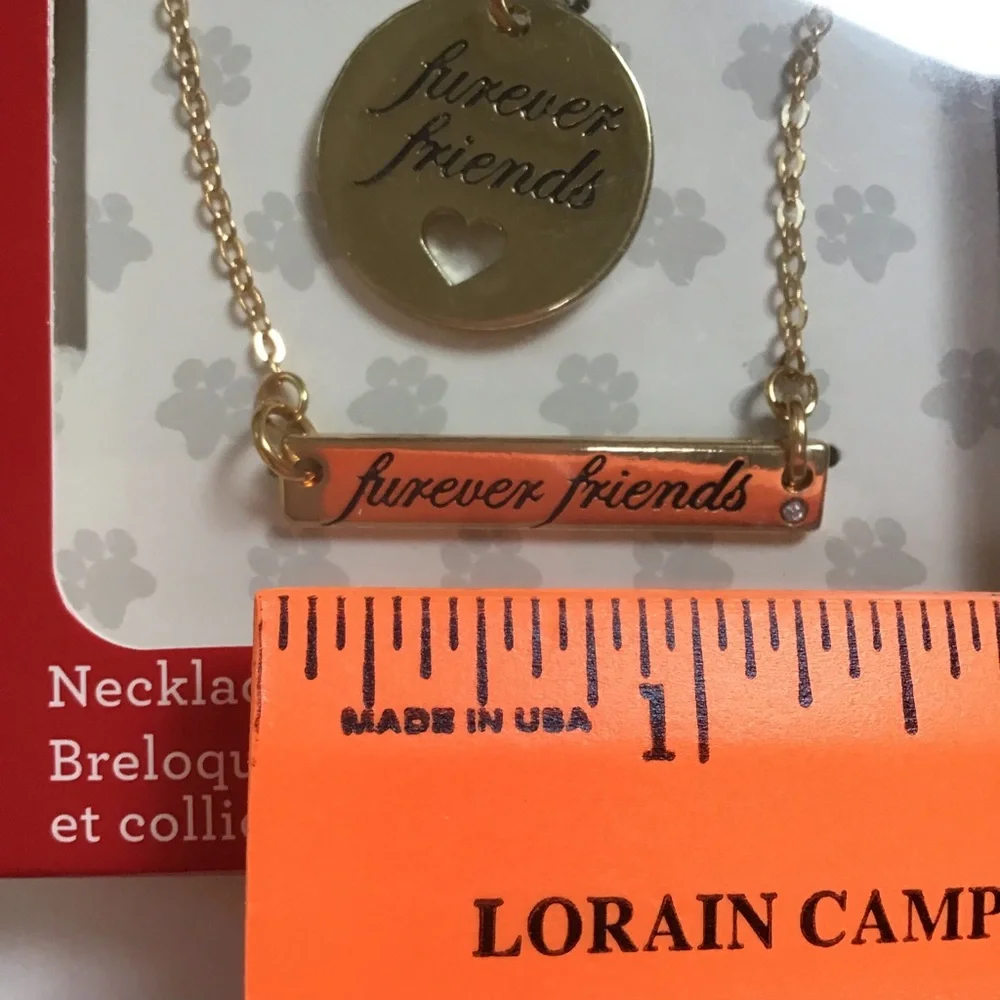 Furever Friends Gold Tone Necklace &‎ Pet  Collar Charm Set NWT